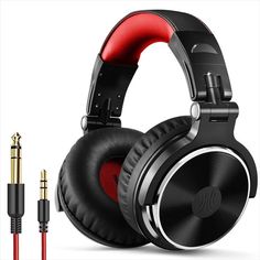 OneOdio Over Ear Headphone, Wired Bass Headsets with 50mm Driver, Foldable Lightweight Headphones with Shareport and Mic for Recording Monitoring Podcast Guitar PC TV - (Red) Comfortable Headphones, Black Speaker, Mixing Dj