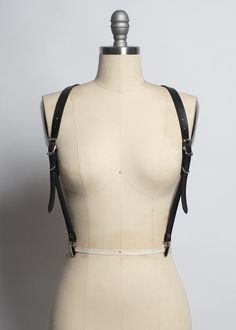 Apatico - Harness Suspenders - Black Vegan Leather - PVC - Gothic Black Belt With Removable Buckle, Adjustable Strapped Harness With Belt, Gothic Black Harness With Adjustable Straps, Black Leather Harness With Belt Included, Black Leather Harness With Belt, Punk Style Black Harness With Adjustable Strap, Black Gothic Harness With Adjustable Straps, Fitted Harness With Adjustable Straps, Punk Harness With Adjustable Straps