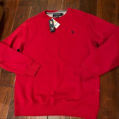 Nwt Us Polo Red Sweatshirt Size Small Casual Red Sweater With Ribbed Cuffs, Red Crew Neck Top With Ribbed Cuffs, University Red Long Sleeve Tops For Winter, Classic Red Crew Neck Sweatshirt, Classic Red Cotton Sweatshirt, Casual Red Sweater, University Red Crew Neck Sweatshirt For Fall, Red Crew Neck Tops For Winter, Casual Red Sweatshirt With Ribbed Cuffs