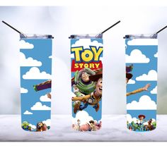 two tumblers with toy story characters on them