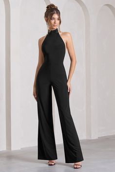 Introducing the staple of the season. Marcy. This versatile black jumpsuit has been crafted in our signature stretch jersey and offers a self-tie halter neckline. open-back feature and flattering wide legs. Designed to see you through every occasion. Marcy is a formal wardrobe must-have. Features - Premium stretch jersey - Halter neckline- Self tie collar- Sleeveless - Open back - Wide leg Sizing & Fit Model is 5'8" and wears US size 4 / UK size 8 Product Information Designed exclusively by Club L London Double layered with good stretch Premium jersey in Black (95% Polyester. 5% Elastane) 84cm total inside leg length SKU: CL133048002 Club L London, Tie Collar, Strapless Bandeau, Glamorous Dresses, Sequin Maxi Dress, Black Halter, Wide Legs, Good Stretches, Halter Neckline