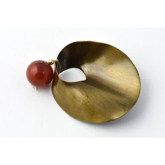 Dramatic Modernistic Mexican Sterling Silver Brooch with a brass finish dangling a Carnellian ball accent. Elegant Handmade Bronze Brooches, Unique Handmade Brass Brooches, Handmade Brass Brooches, Antique Handmade Brass Brooches, Sterling Silver Brooch, Silver Brooch, Brass Finish, Brass, Sterling Silver