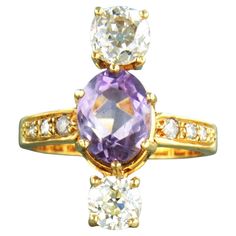 18k yellow gold ring set with amethyst and old mine cut diamonds. 1.40ct - ring size U.S. 6.5 - EU. 17(53) detailed description: the top of the ring is 2.0 cm wide and 7.2 mm high Ring size U.S. 6.5 - EU. 17(53), ring can be enlarged or reduced a few sizes at cost price. Please contact us by email after purchase and before shipping weight 5.1 grams set with - 1 x 8.8 mm x 7.1 mm oval facet cut amethyst, approximately 1.80 carats in total color Purple purity si Gemstones have often been treated t Luxury Amethyst Ring With Yellow Gold And Accent Stones, Luxury Yellow Gold Amethyst Cabochon Ring, Gold Ring Sets, 18k Yellow Gold Ring, Yellow Gold Ring, Brilliant Cut Diamond, Ring Set, Ring Sets, Gold Ring