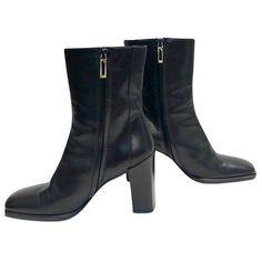 - Gucci by Tom Ford black leather square toe ankle boots in excellent condition. - Featuring gold toned hardware "Gucci" buckle side zip closure. - Made in Italy. - Size 38. Gucci Ankle Boots, Gucci By Tom Ford, Square Toe Ankle Boots, Ford Black, Tom Ford, Side Zip, Clothing And Shoes, Ankle Boots, Black Leather