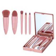 PRICES MAY VARY. 😍Travel Makeup Brush Set:1 set inclues 5 brushes, includes eyeshadow, powder, shade, lip and blush brushes. Can meet your eyeshadow, powder, blush, eyebrow makeup requirement. Allow you to achieve flawless, professional-looking makeup application every time. With mirror case together, can keep your brush safe and convienent to take when traveling. 😍 High-Quality Material: Each brush in the set is crafted with precision and made from high-quality materials. The handle is durabl Travel Makeup Kit, Make Up Kits, Cheap Makeup Brushes, Travel Makeup Brushes, Makeup Brush Kit, Cheap Makeup, Mini Makeup, Luxury Makeup, Brush Kit