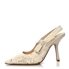 CHRISTIAN DIOR Mesh Embroidered J'Adior Slingback 65mm Pumps 38.5 Ivory | FASHIONPHILE Dior Wedding Shoes, Christian Dior Heels, Dior Slingback, Visenya Targaryen, Dior Heels, Christian Dior Shoes, Mesh Heels, Dior Shoes, Slingback Heel