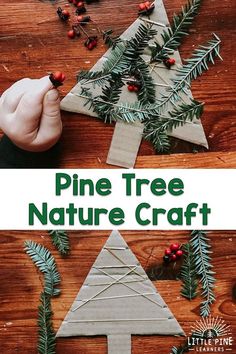 pine tree nature craft made out of paper and twine with the words pine tree nature craft on it