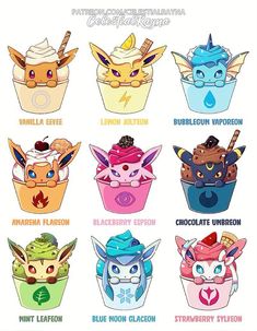 the pokemon cupcakes are all different colors and sizes, but they have different toppings