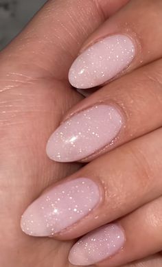 Sparkly Pink Nails, White Sparkle Nails, Pink Sparkle Nails, Pink Sparkly Nails, Blush Pink Nails, Pink Glitter Nails, White Glitter Nails, Her Nails, Sparkle Nails