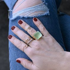 Recycled glass bottles are collected from bars, restaurants, friends, and dumpsters (really!) and transformed into the ultimate "cocktail" ring in our studio! 22K gold plated pewter. Glass approximately .75 inch by .75 inch square. Adjustable band for custom fit size 4-9 and Matte finish brings out the color in the chunky glass for ultimate wow factor.  Antique clear is from a Coca-Cola bottle Recycled glass and gold plated pewter. Use jewelry cloth to polish metal. Stocking Fillers For Him, Smart Glass, Cola Bottle, Recycled Glass Bottles, Sustainable Accessories, Dumpsters, Stocking Fillers For Her, Glass Cube, Forever Jewelry