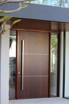 a modern wooden door with glass panels