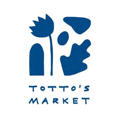 the logo for totto's market is blue and has a flower in it