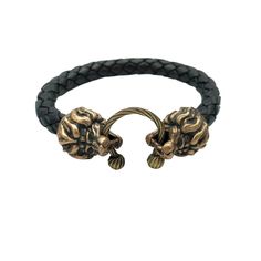 Lion head leather bracelet 6 inch | 15 Cm Animal Symbol, Lion Bracelet, Best Gifts For Him, Animal Symbolism, Leather Bangle, Black Leather Bracelet, New Glasses, Lion Head, Leather Cuffs