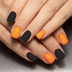 Solid color orange and black fingernail art for women and girls.  Simple, minimalist style for casual wear.  Mix and match for a cool look.  Great for any Halloween party or costume accessory. Halloween Nail Colors, Halloween Nail Ideas, Minx Nails, Seasonal Nails, Thanksgiving Nails, Halloween Nail Designs, Halloween Nail, Halloween Nail Art, Dipped Nails