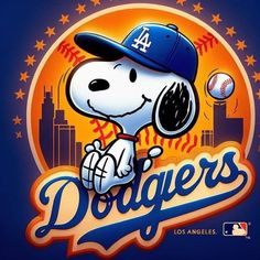 the los angeles dodgers logo with a dog wearing a baseball cap on it's head