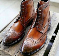 New Men's Handmade Brown Ankle High Leather Wing Tip Brogue Lace Up Stylish Boot sold by leatherworld2014 on Storenvy High Boots For Men, Stylish Boots For Men, Leather Boots Men, Quality Leather Boots, Brogue Boots, Custom Design Shoes, High Ankle Boots, High Leather Boots, Mens Leather Boots