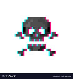 pixel art skull with pink and blue eyes