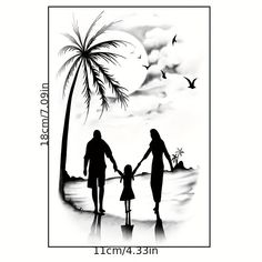 a family walking on the beach holding hands