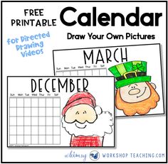 the march and december calendar for kids with pictures of santa claus, lepreite