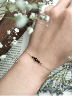 🖤 Dainty Black Tourmaline Bracelet in 14K Gold Filled, Rose Gold Filled, Sterling Silver Layering Bracelet, Empath Protection Bracelet 🖤 • Handmade with genuine Black Tourmaline gemstone beads. Very delicate & minimalist bracelet that will match any style, make a perfect gift & a treat for yourself ✨ 🖤 Black tourmaline is a powerful protective stone that repels negative energies from people or space, creating healthy boundaries and balancing overall vibrations for the wearer. It will cleanse, Dainty Black Bracelet For Gift, Dainty Black Bracelet Jewelry, Elegant Black Hypoallergenic Beaded Bracelets, Elegant Black Hypoallergenic Bracelets, Dainty Handmade Bracelets For Formal Occasions, Handmade Dainty Bracelets For Formal Occasions, Dainty Handmade Formal Bracelets, Elegant Handmade Black Chain Bracelet, Black Tourmaline Bracelet