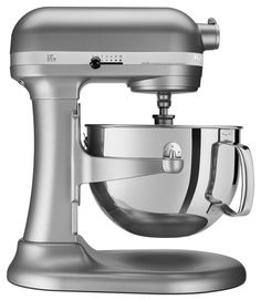 an image of a silver kitchen mixer on a white background with clippings to the side