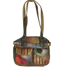 Anuschka Handpainted Leather Medium Buckle Shoulder Bag Southwest Tribal Never Used But Has Two Unmatched Shoulder Straps With Slight Variation In Length And Color (Third To Last Photo), Genuine Handpainted Leather, Handcrafted Bag Including A 100% Cotton Unbranded Storage Bag. Care Instructions In Last Photo. Top Zip Entry To Main Compartment Outside Front Has Two Snap Pockets Outside Back Has Zip Pocket Inside Back Wall Has Zip Pocket Inside Front Wall Has Two Multipurpose Pockets Attached Key Hand Painted Leather Tote Shoulder Bag, Hand-painted Leather Tote Shoulder Bag, Leather Hand Painted Crossbody Bag, Hand Painted Leather Crossbody Bag, Everyday Hand Painted Shoulder Bag, Artsy Hand Painted Shoulder Bag For Daily Use, Hand Painted Brown Satchel Shoulder Bag, Brown Hand Painted Satchel Shoulder Bag, Artisan Leather Bags Hand Painted