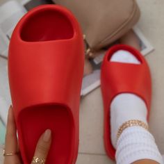 Brown Rubber Slipper Super Comfy Slide Red Crocs, Fire Shoes, Crocs Slides, Mani Nails, Pillow Slides, Red Slides, Crocs Fashion, All Nike Shoes, Baddie Tips