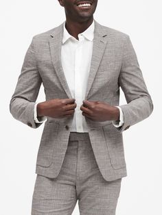 Slim Italian Plaid Suit Jacket | Banana Republic Plaid Linen Blazer With Notch Lapel, Plaid Linen Outerwear For Fall, Plaid Linen Long Sleeve Outerwear, Tailored Plaid Linen Blazer, Tailored Linen Plaid Blazer, Classic Plaid Linen Outerwear, Plaid Linen Outerwear For Work, Classic Plaid Sport Coat For Spring, Tailored Plaid Linen Outerwear