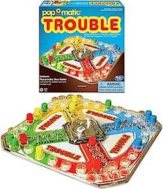 the pop o'matic trouble game is in its box and ready to play