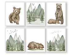 four pictures of bears in the woods