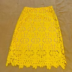 Never Used. Runs A Bit Big. Lined Most Part, And See Through Lace Starting From Knee Down, Depending On How Tall You Are. I’m 5’2”. No Stretch Elegant Yellow Mini Skirt For Spring, Elegant Yellow Pencil Skirt, Elegant Yellow Mini Skirt For Summer, Chic Yellow Knee-length Skirt, Yellow Lined Knee-length Mini Skirt, Yellow Knee-length Lined Mini Skirt, Casual Yellow Mini Skirt For Party, Yellow Knee-length Summer Skirt, Party Mini Skirt In Yellow With Lining