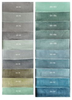 the colors of different fabrics are shown in three rows, one is blue and one is green