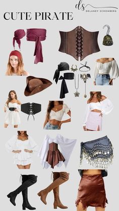 several different types of skirts and blouses with the words cute pirate on top of them