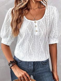 Summer Blouses For Women Casual Lightinthebox, Summer Blouse Summer Blouses For Women Casual, Round Neck Blouse, Buy Shirts, Plain Shirts, Cute Fall Outfits, Dressy Tops, Women Shirts Blouse, Short Sleeve Blouse