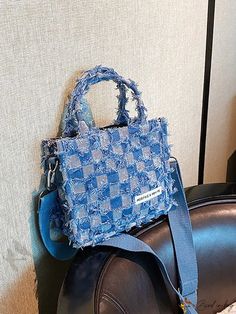 Bird in Bag - Womens Denim Plaid Pattern Tote Bag - Simple Square Handbag for Commuting, Casual Work, Holiday, Office, Vacation Rectangular Denim Bags For Daily Use, Trendy Rectangular Denim Blue Shoulder Bag, Trendy Rectangular Denim Shoulder Bag, Trendy Denim Blue Rectangular Bag, Rectangular Denim Shoulder Bag For School, School Rectangular Denim Shoulder Bag, Rectangular Denim Canvas Bag For Shopping, Rectangular Denim Canvas Shopping Bag, Rectangular Denim Bag