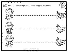 a printable worksheet for learning spanish with monkeys and bananas on the lines