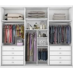 an open closet with clothes and other items