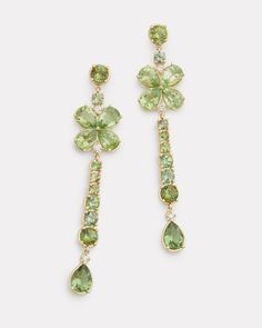 Long Floral Earring with Green Tourmaline and Diamonds – Jamie Wolf Luxury Green Tourmaline Jewelry, Luxury Gemstone Linear Earrings In Fine Jewelry Style, Fine Green Jewelry For Evening Wear, Fine Green Jewelry For Evening, Fine Jewelry For Evening In Green, Elegant Green Dangle Linear Earrings, Green Linear Drop Earrings For Formal Occasions, Green Dangle Evening Jewelry, Green Dangle Jewelry For Evening