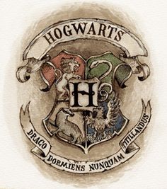 the hogwarts crest is shown in black and white, as well as some other symbols