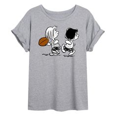 Peanuts - Marcie Patty Football - Women's Oversized T-Shirt Casual Graphic Print Tops For Fan Gatherings, Casual T-shirt With Character Print For Fan Gatherings, Casual Character Print T-shirt For Fan Gatherings, Crew Neck Top With Character Print For Fan Gatherings, Graphic Tee With Character Print For Fan Gatherings, Pop Culture Character Print Tops For Fan Gatherings, Retro Tops With Cartoon Print For Fan Conventions, Retro Cartoon Print Tops For Fan Conventions, Relaxed Fit Cartoon Print Tops For Fan Merchandise