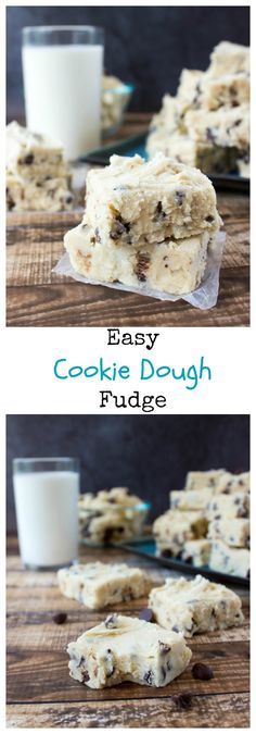 two pictures of cookies and milk on top of a wooden table with the words easy cookie dough