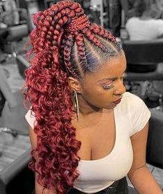 Braids Up Into A Ponytail, Ponytail Black Hair, Cornrow Braid Styles, Cornrow Ponytail, Dress Pakistani, Cornrow Braids, Red Curly Hair