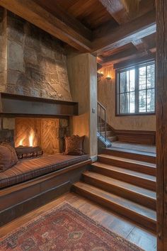 a living room filled with furniture and a fire place