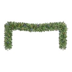 a christmas garland with pine cones and berries hanging from it's sides on a white background