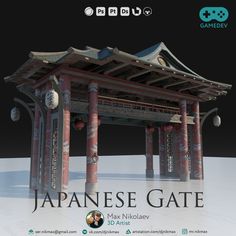 the japanese gate is displayed in front of a black background