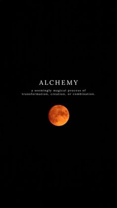 an orange moon with the words alchemy written on it's front cover