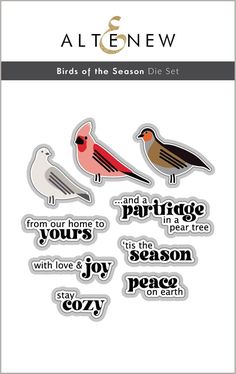 Altenew Stamp & Die Bundle Birds Of The Season Winter Wildlife, Partridge In A Pear Tree, Holly Wreath, Love Joy Peace, Three Birds, Pear Trees, Pear Tree, Christmas Stamps, Peace On Earth