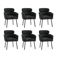 six black chairs with metal legs on white background