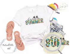 "This cute tee is perfect for those summer/vacation days! The word \"SUMMER\" is depicted with summery, tropical scenes that sure to inspire those carefree, breezy days at the beach. Graphic comes in black and white texts for \"hello\". In general, white text is used on darker color shirt, and black text on light color unless otherwise shown in product photos. ABOUT OUR PRODUCTS    -We use premium quality t-shirts for our shop designs; they are buttery soft, breathable, and have good stretch. Th Cute Summer Shirts, Vacation Days, Tropical Summer, Color Shirt, Summer Tee, Vacation Shirts, Hello Summer, Good Stretches, Beach Shirts