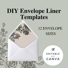 an envelope with flowers on it and the text diy envelope liner templates 12 envelope sizes